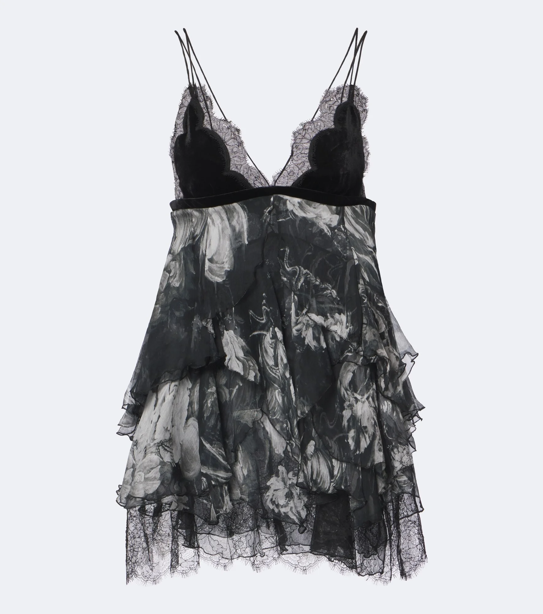 Lace-trimmed printed silk mini dress - 1