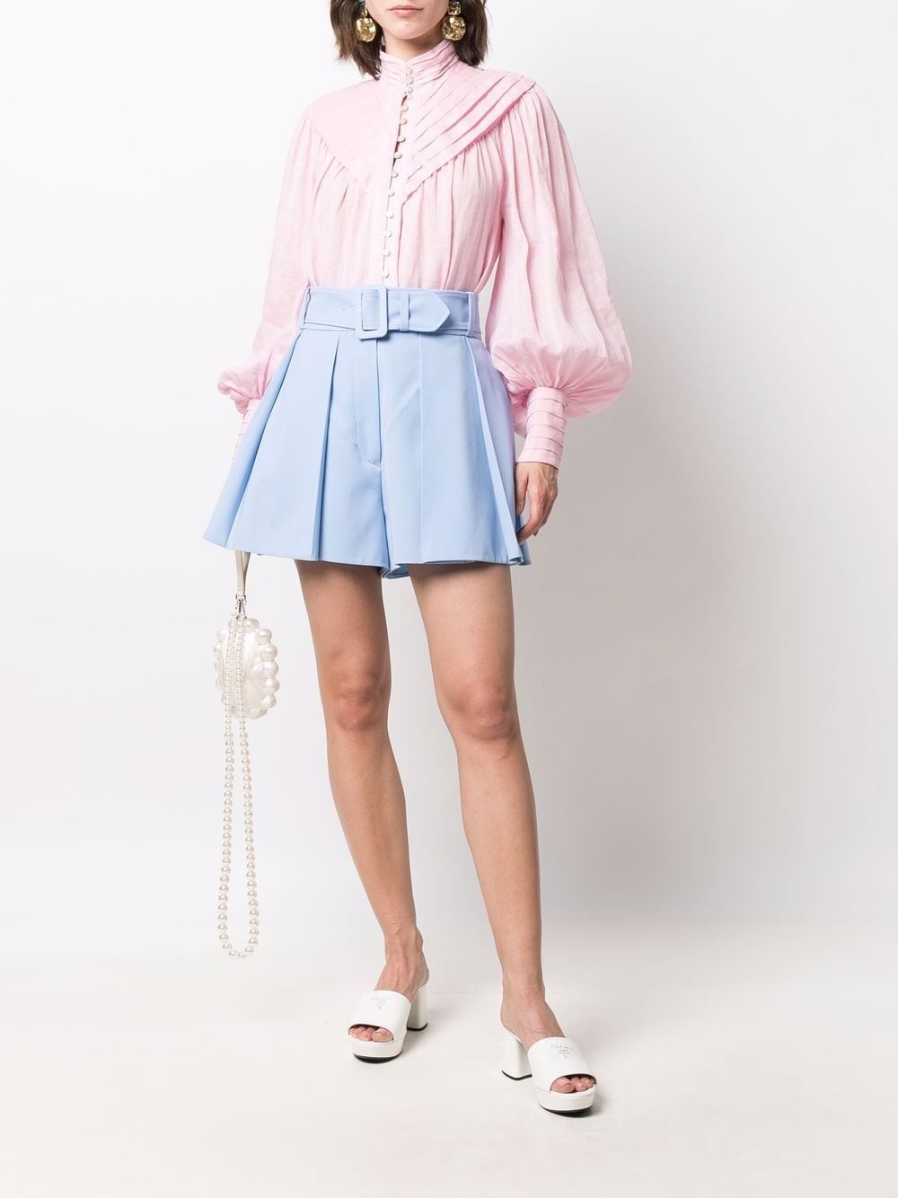 pleated belted shorts - 2