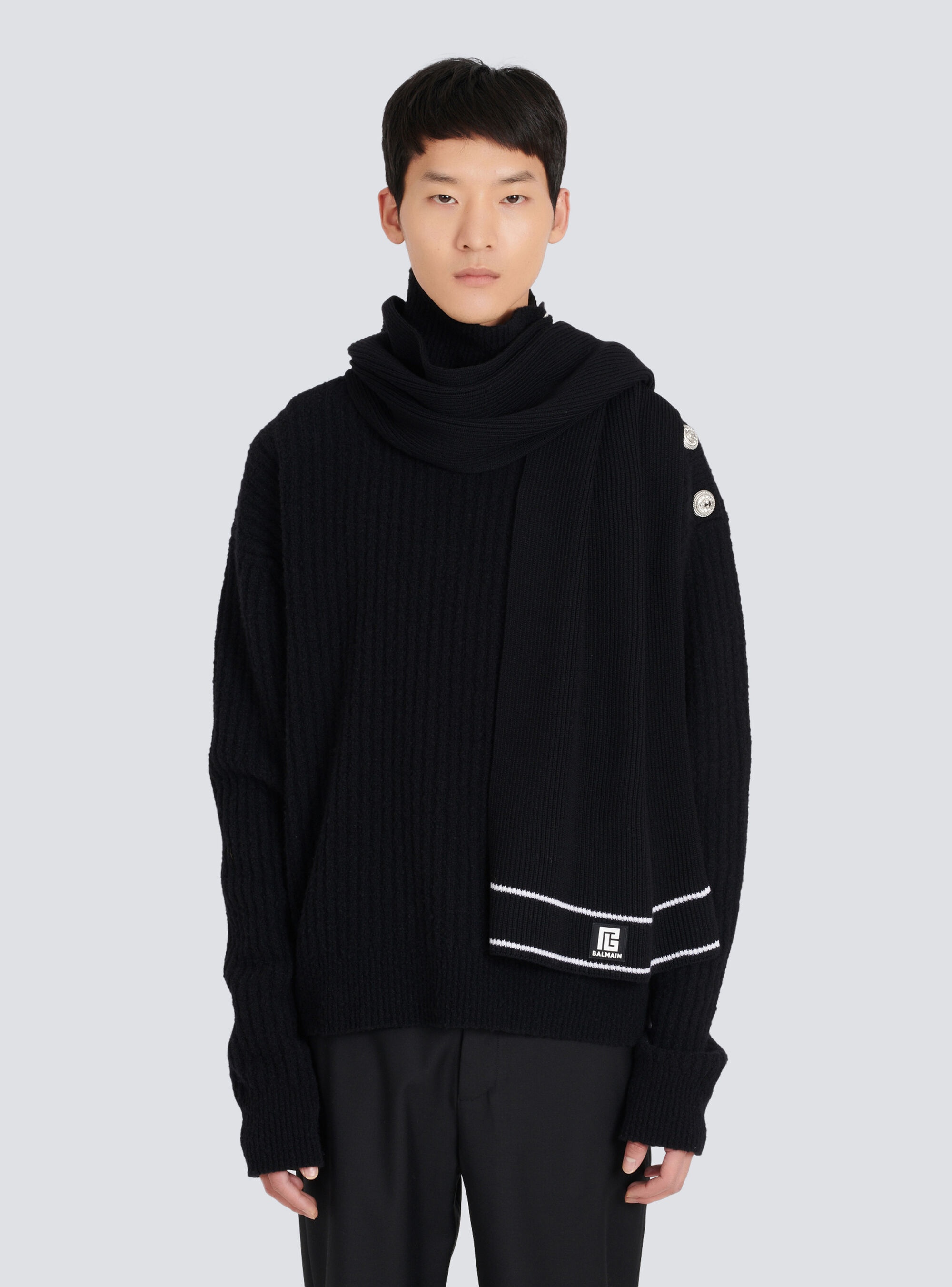 Wool scarf with Balmain logo - 3