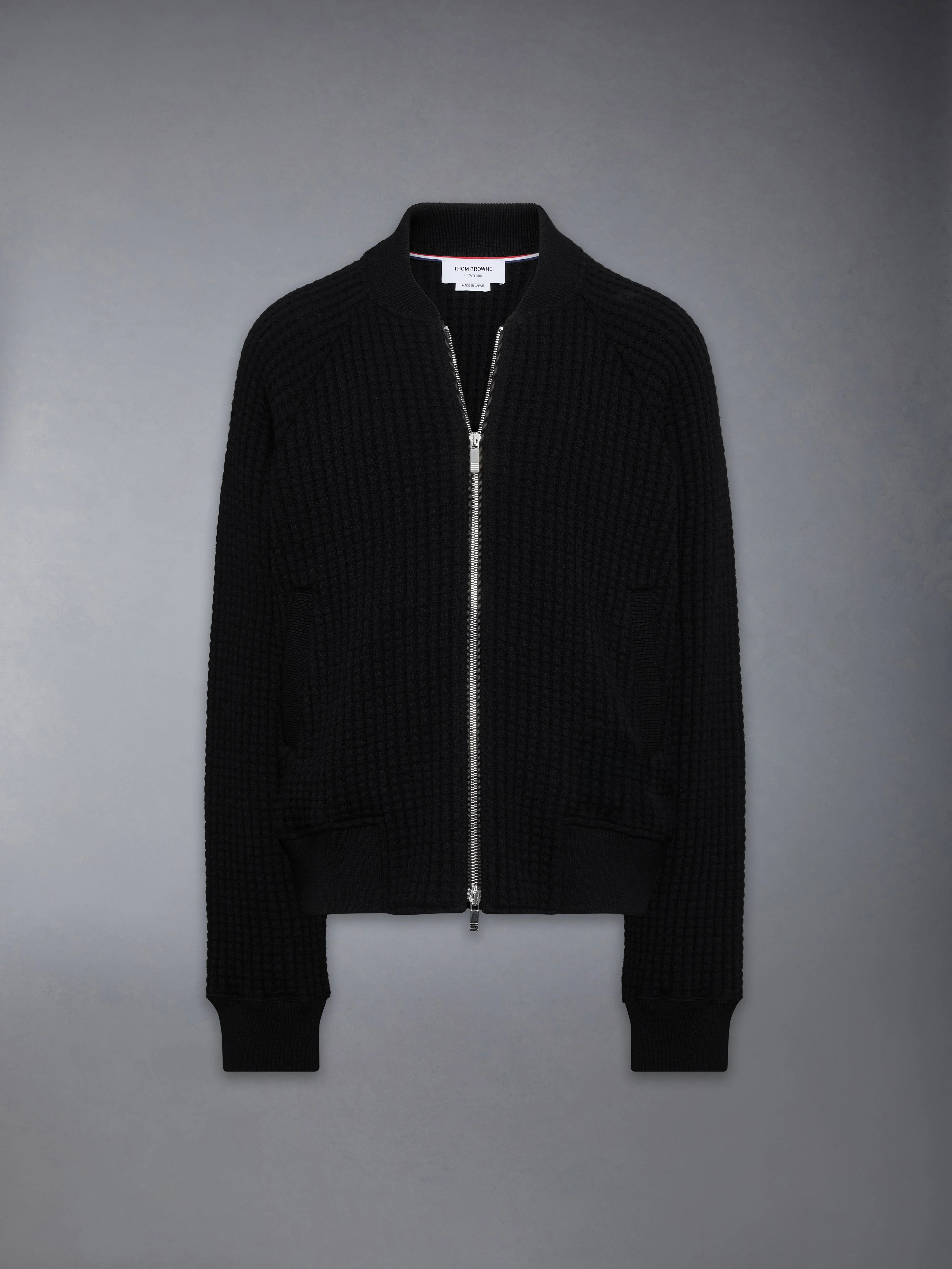 WOOL WAFFLE RAGLAN 4-BAR BOMBER JACKET - 1