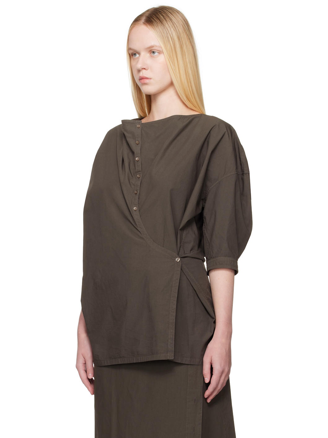 Brown Short Sleeve Twisted Shirt - 4