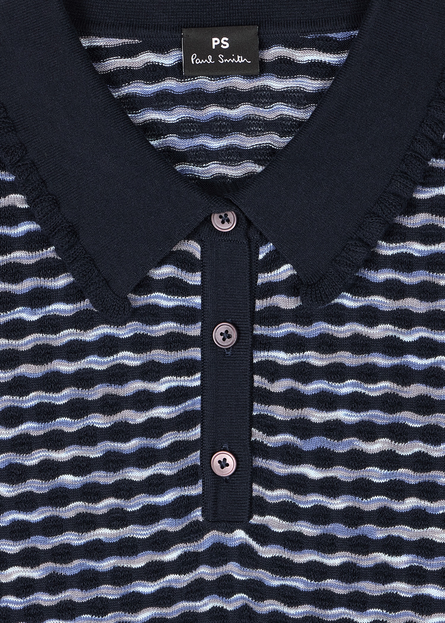 Women's Navy Textured Cotton Knitted Polo Shirt - 2