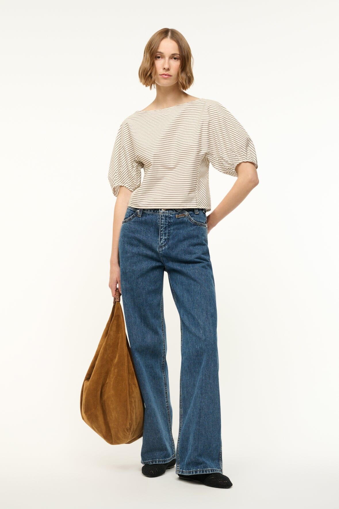 STAUD DIDI TOP IVORY DARK OAK MICRO STRIPE - 3