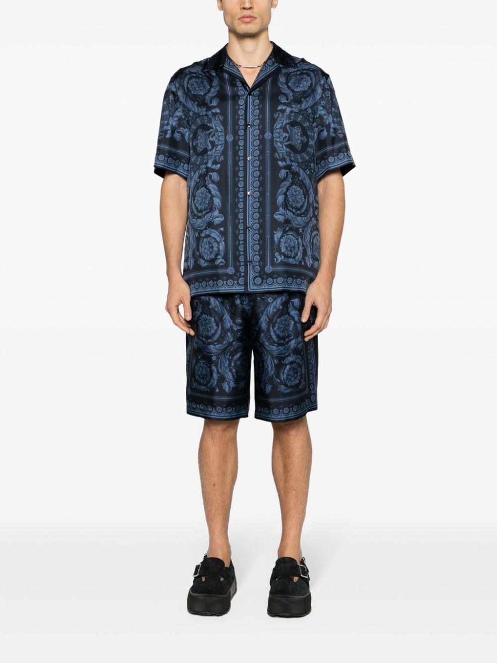 all-over Barroco print silk shorts - 2