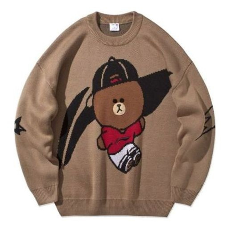Li-Ning x LINE FRIENDS 그래픽 크루 넥 스웨터 'Brown' AMBQ046-1 - 1