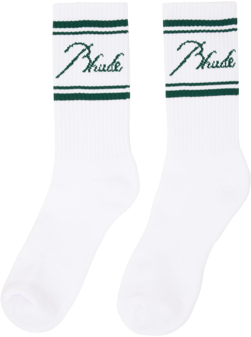 White Script Logo Socks - 2