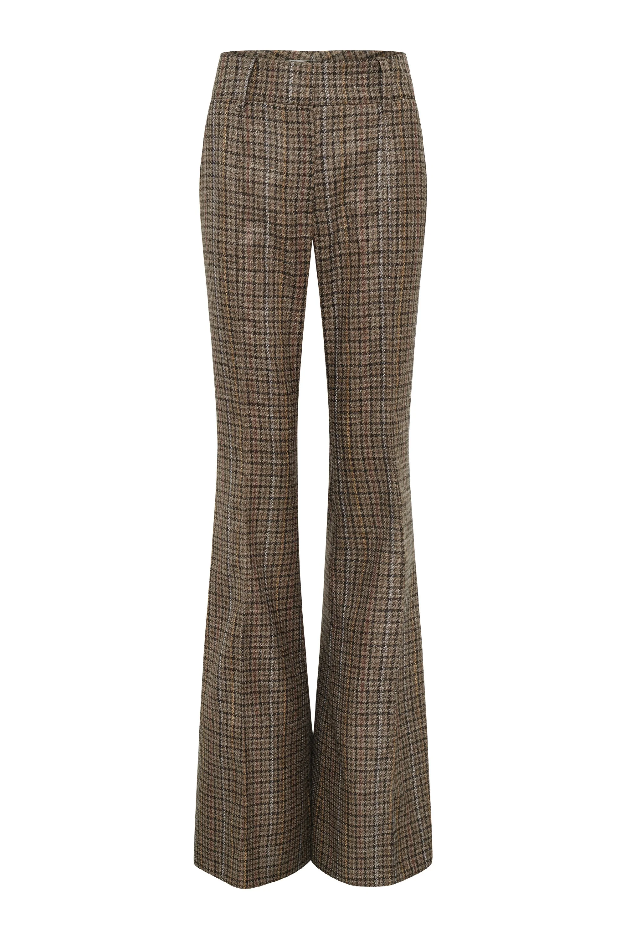 Rhein Pant in Camel Multi Wool Silk Houndstooth - 1