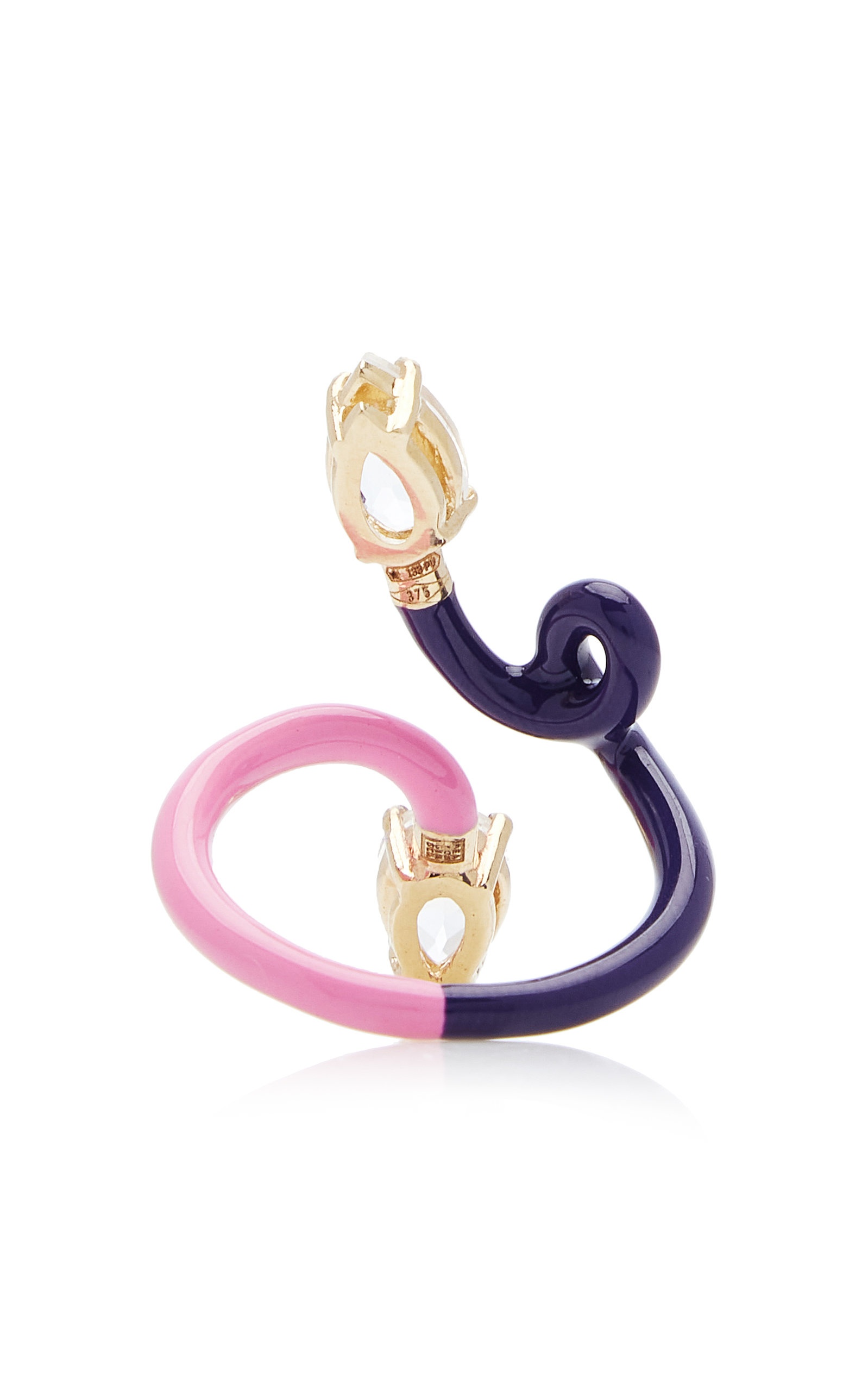 BEA BONGIASCA B 9K Yellow Gold Crystal Enameled Double Vine