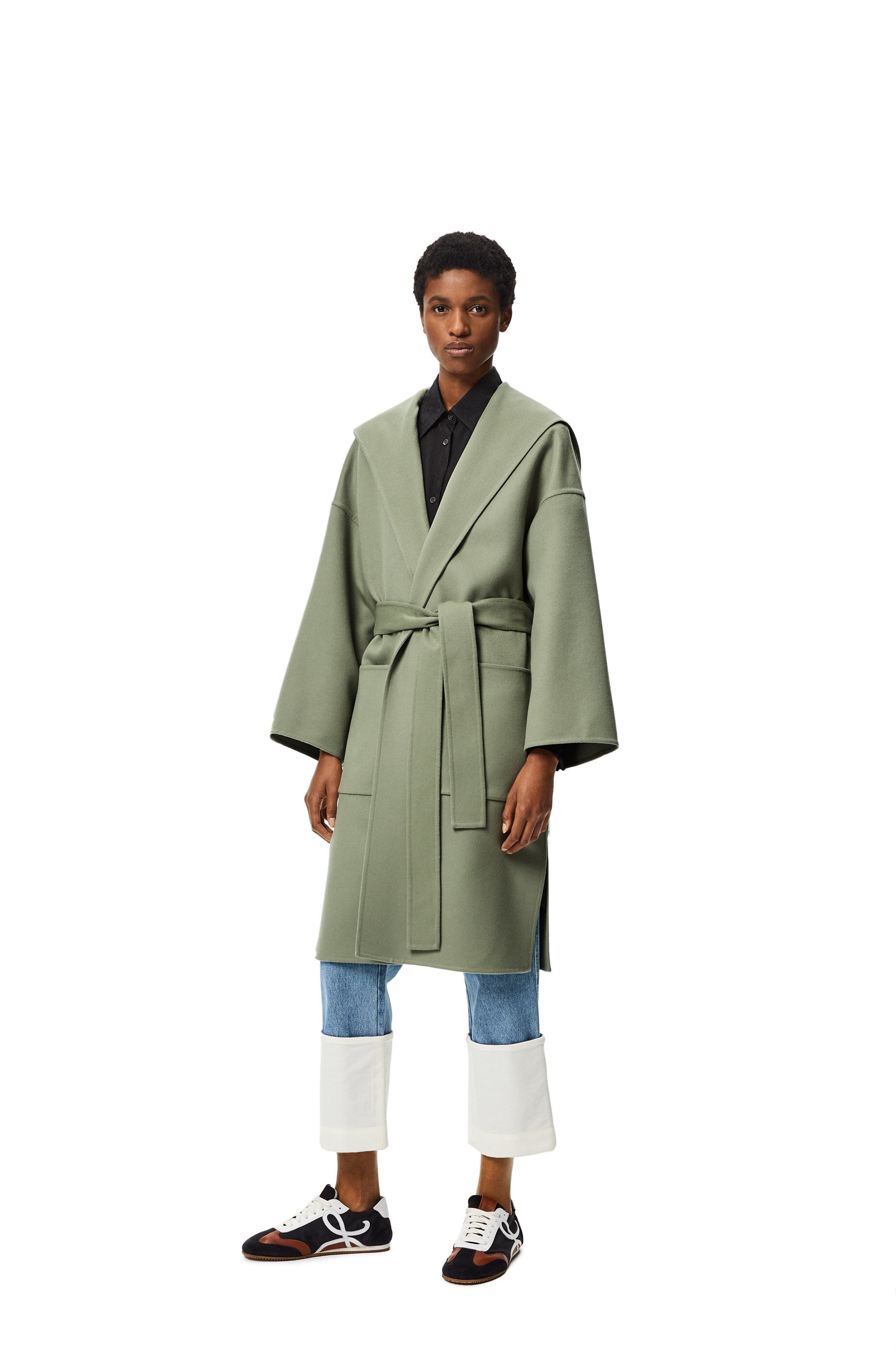 Hooded belted coat in wool and cashmere - 3