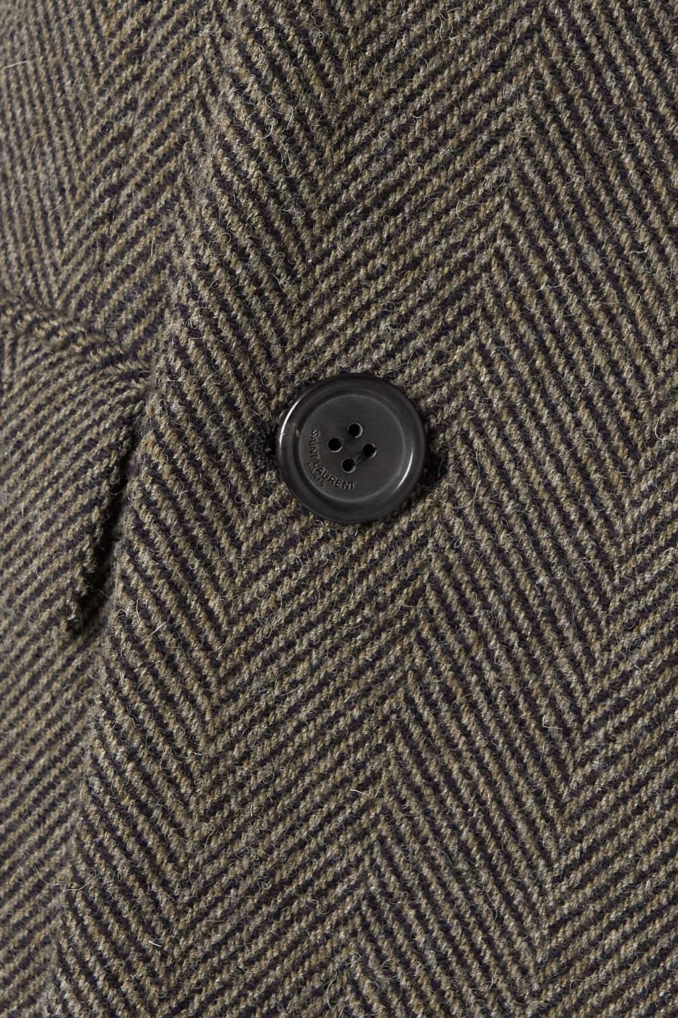 Double-breasted velvet-trimmed herringbone wool blazer - 5