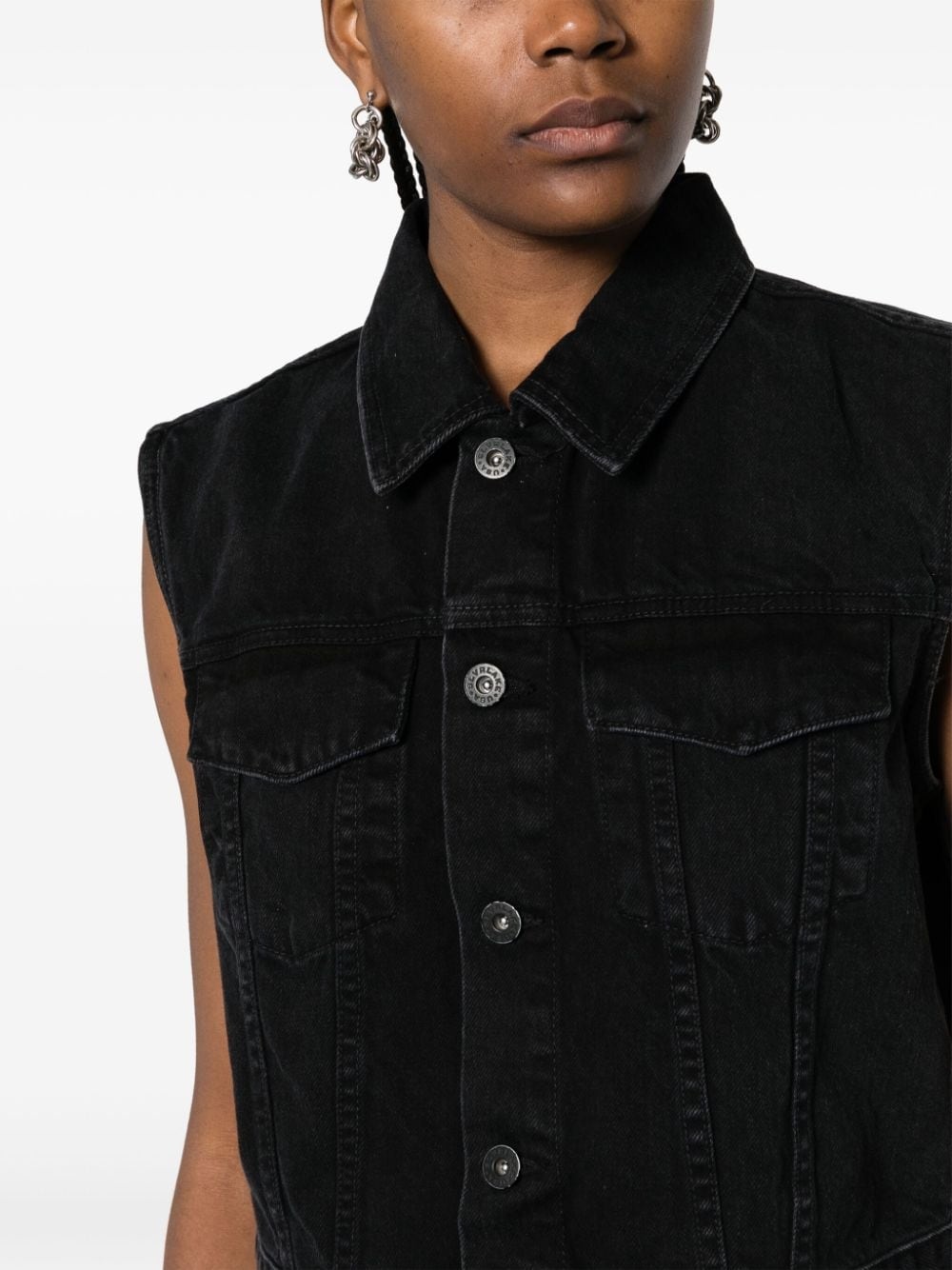 Caroline spread-collar denim vest - 5