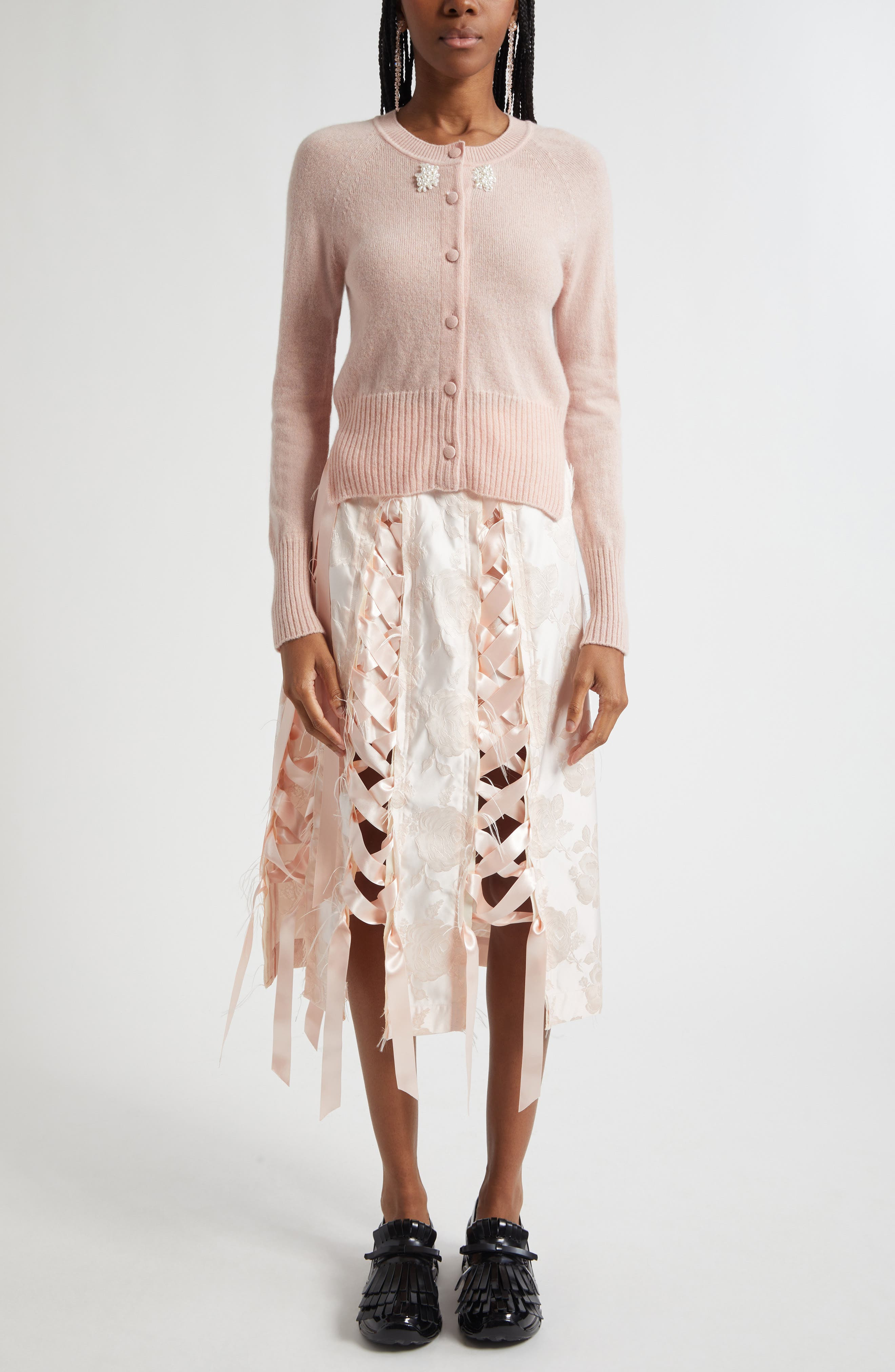 Simone Rocha Unraveleing Ribbon Skirt in Blush/Blush at Nordstrom - 2