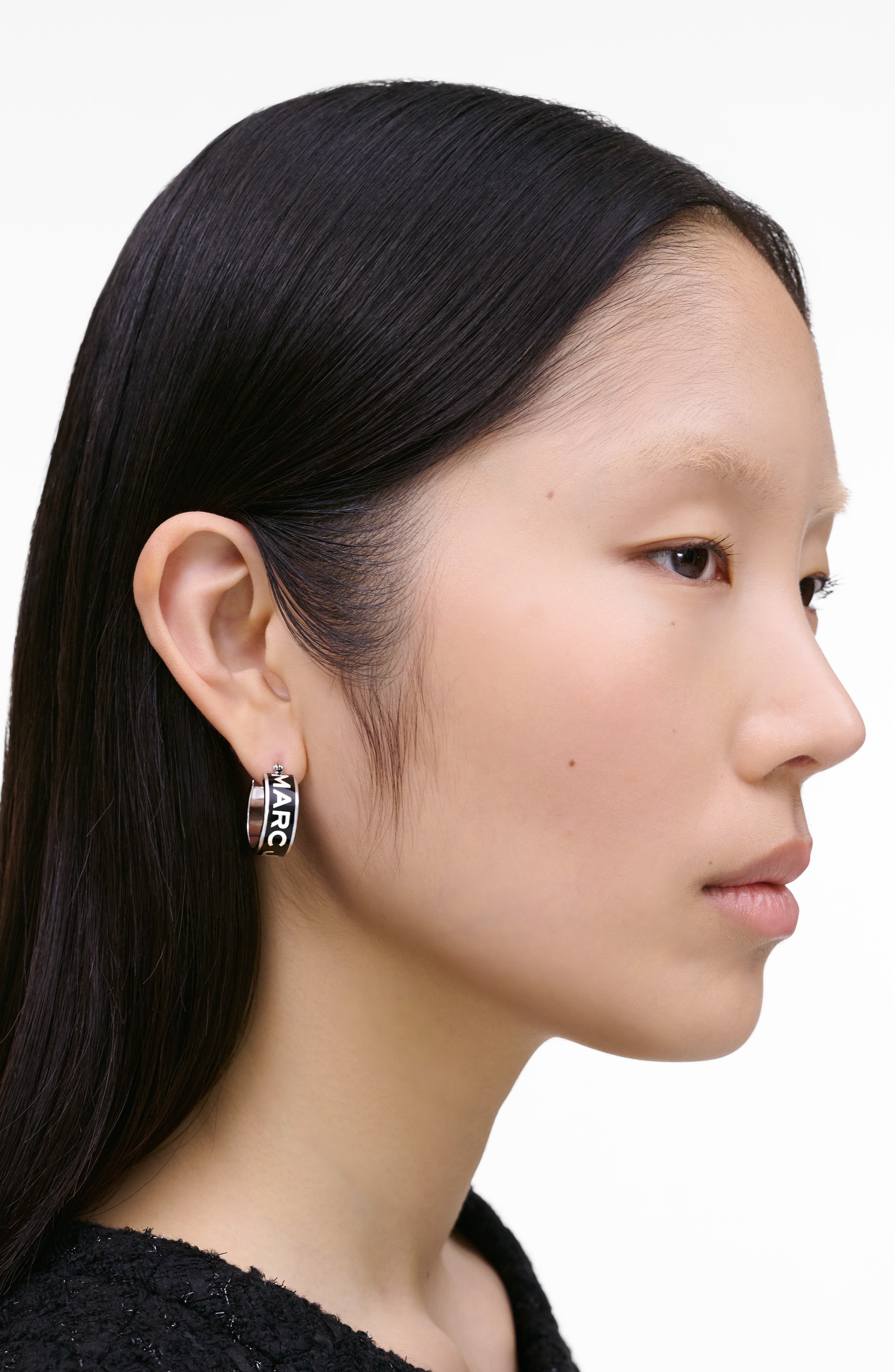 Marc Jacobs Logo Hoop Earrings in Silver/black at Nordstrom - 2