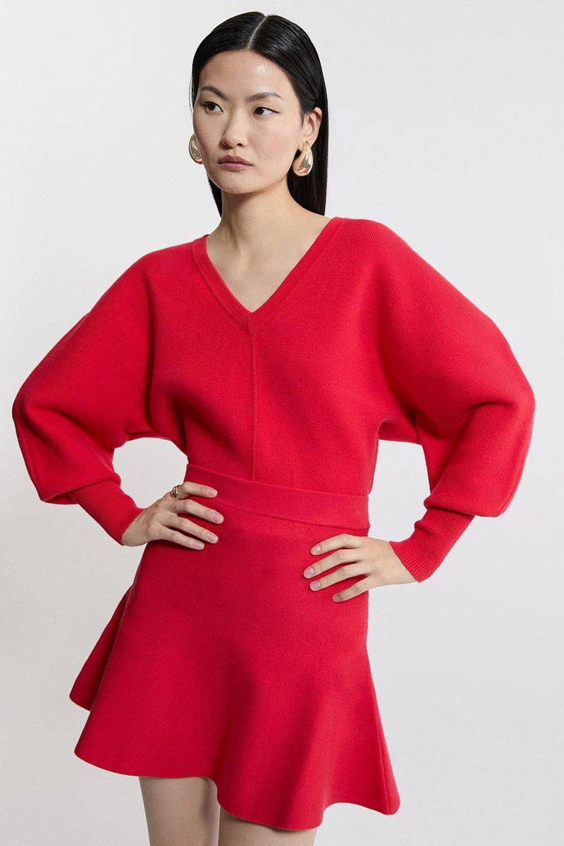 Compact Wool Look V Neck Batwing Knit Jumper 1