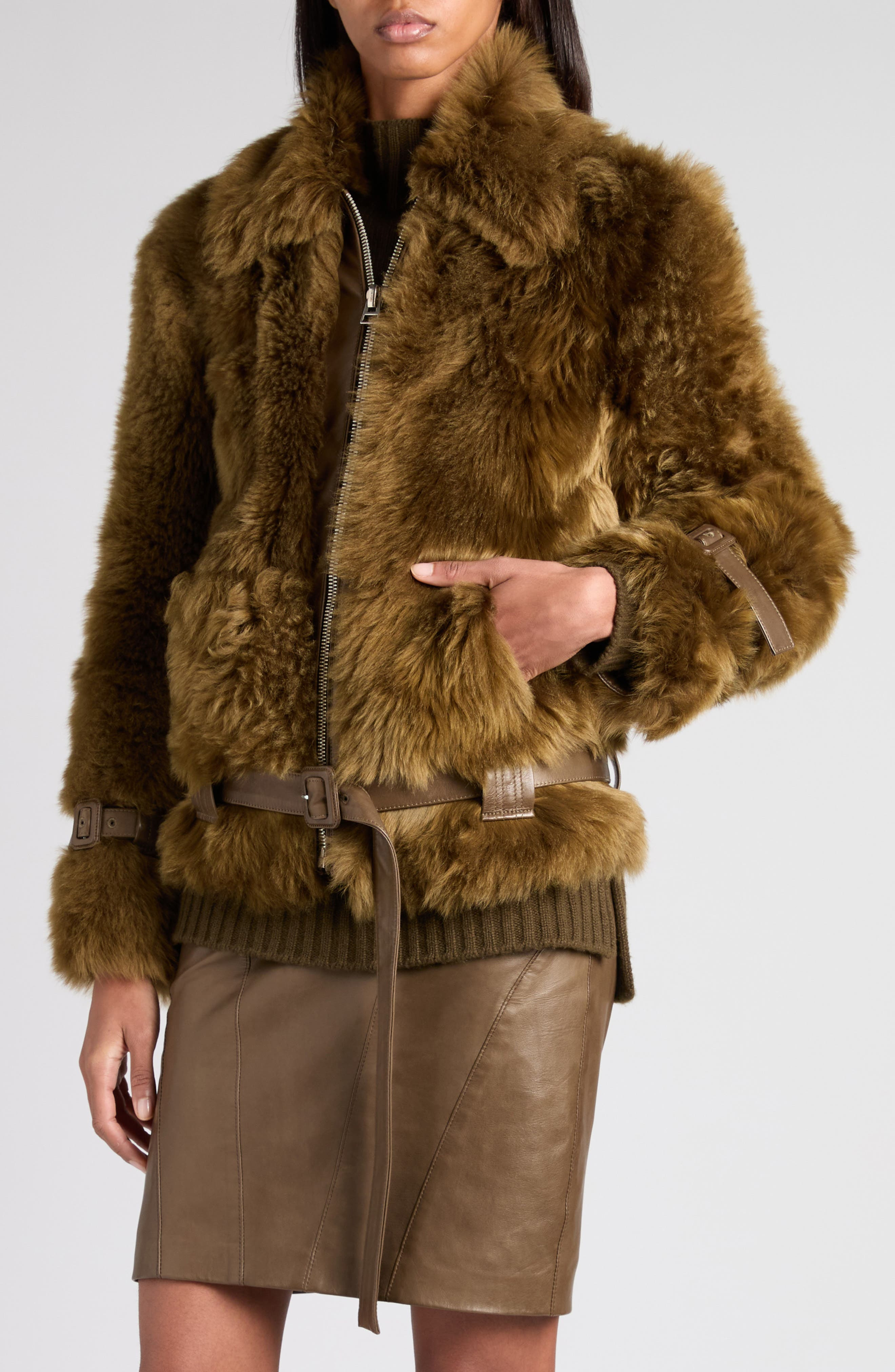 TOM FORD Genuine Shearling Jacket in Fg815 Military Green at Nordstrom - 5