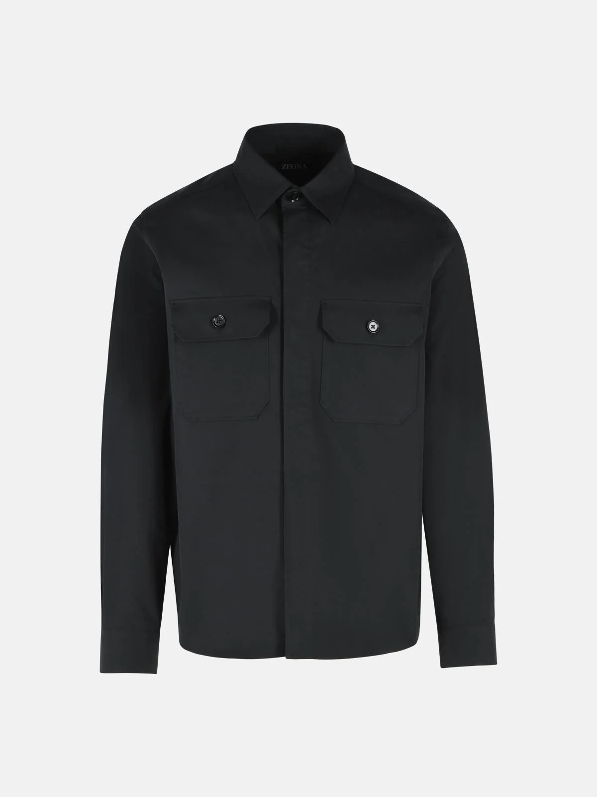 BLACK STRETCH COTTON OVERSHIRT - 1
