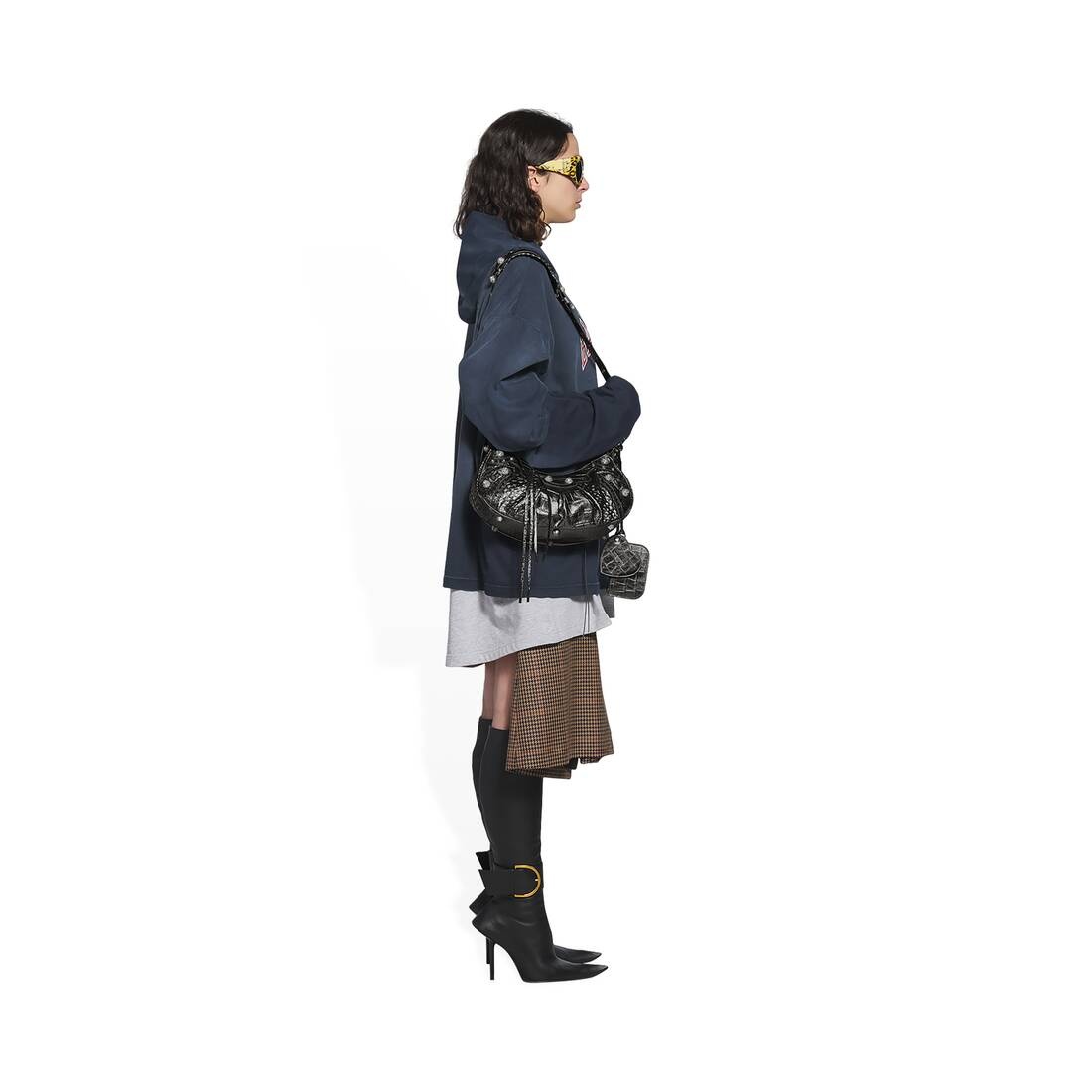 Women's Le Cagole Small Shoulder Bag Metallized Crocodile Embossed With Rhinestones in Grey - 2