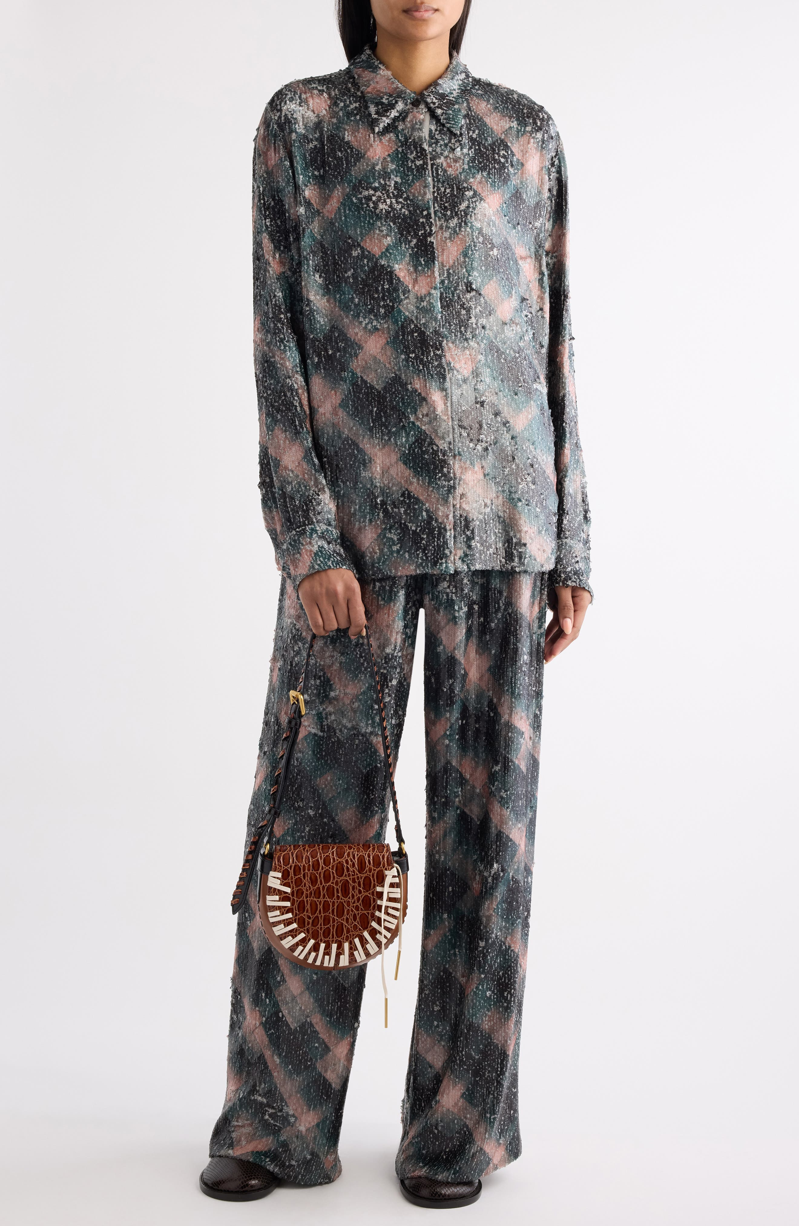 Dries Van Noten Puviss Sequin Embroidered Wide Leg Pants in Bottle at Nordstrom - 2