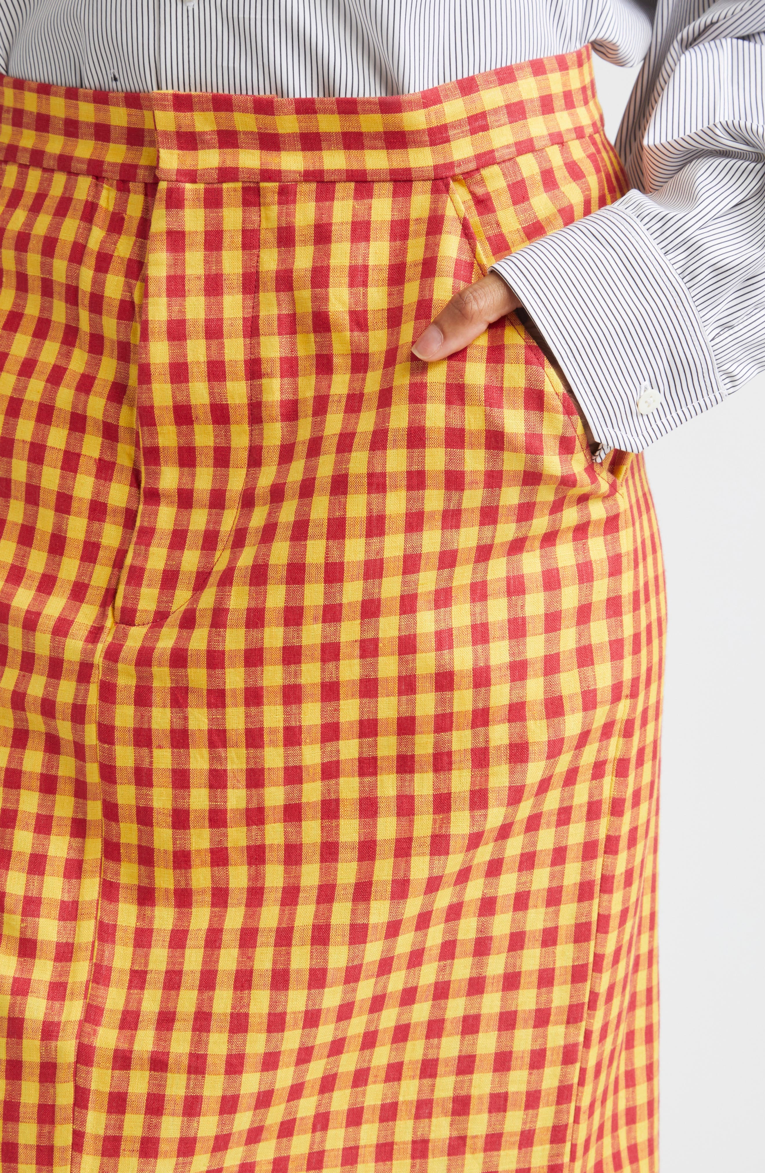 ZANKOV Luduvine Check Linen Maxi Skirt in Cherry/Yellow Multi at Nordstrom - 4