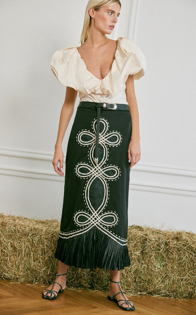 Johanna Ortiz El Viejo Oeste Embroidered Cotton Midi Skirt black outlook