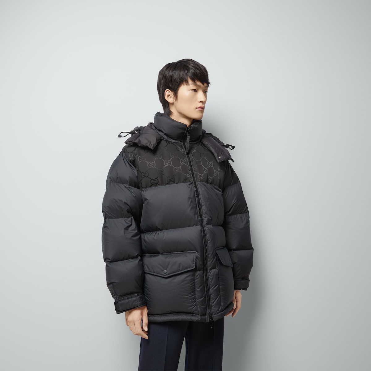Nylon down jacket with GG inserts - 5