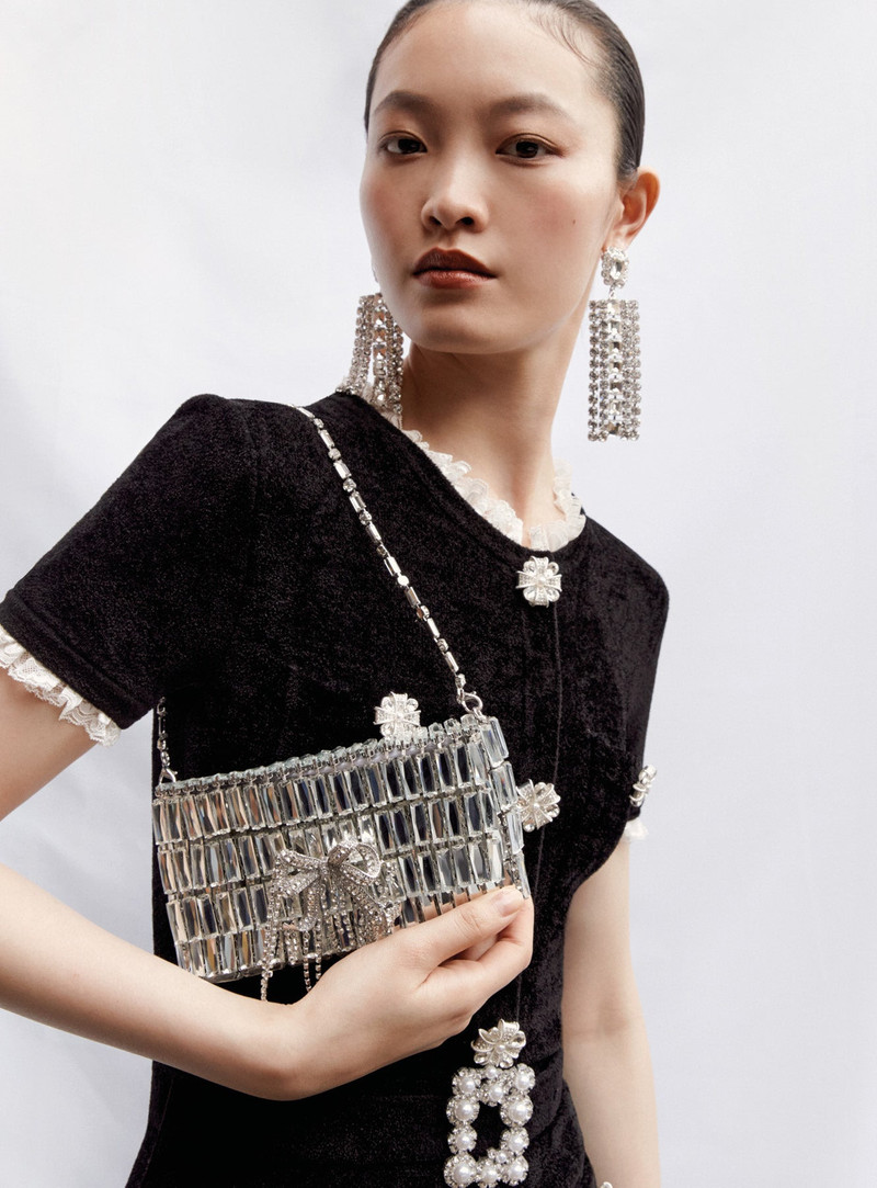 self-portrait Silver Crystal Bow Mini Shoulder Bag outlook