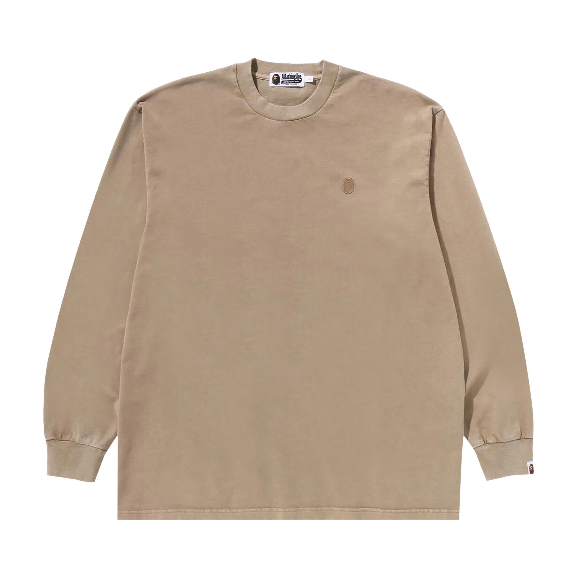 BAPE Ape Head One Point Garment Dyed Long-Sleeve Tee 'Beige' - 1