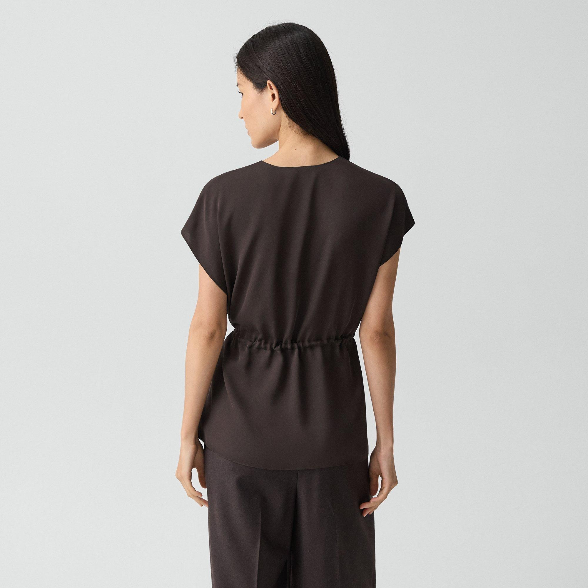 Short-Sleeve Wrap Top in Silk Georgette - 4