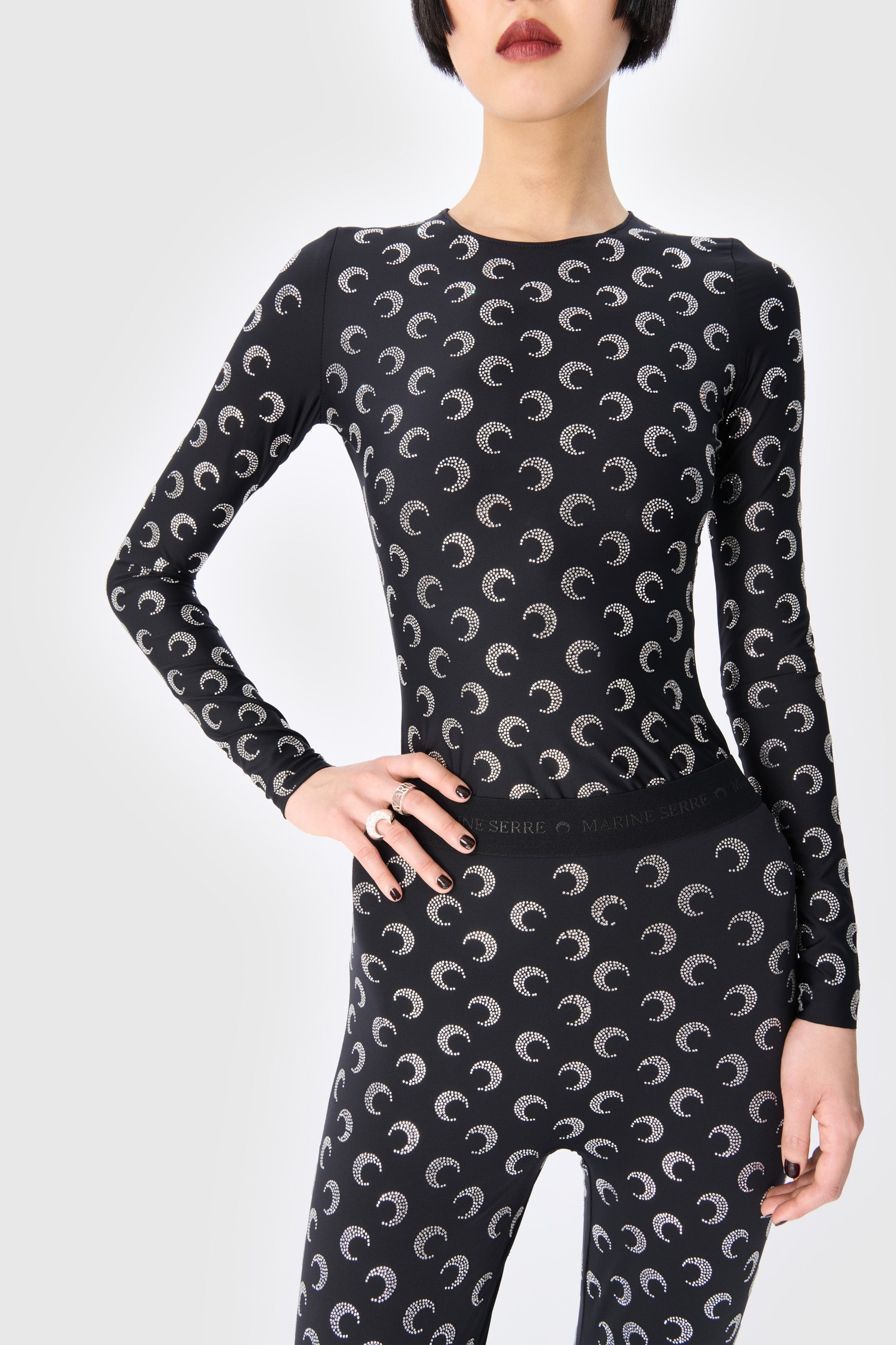 Recycled Moon Strass Jersey Second Skin Crewneck Top - 3