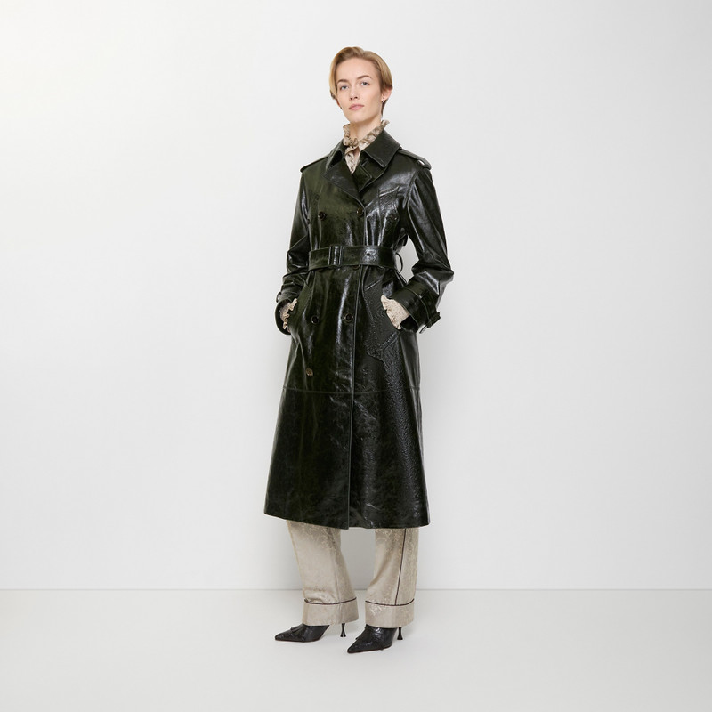 Long Embossed Leather Trench Coat 3