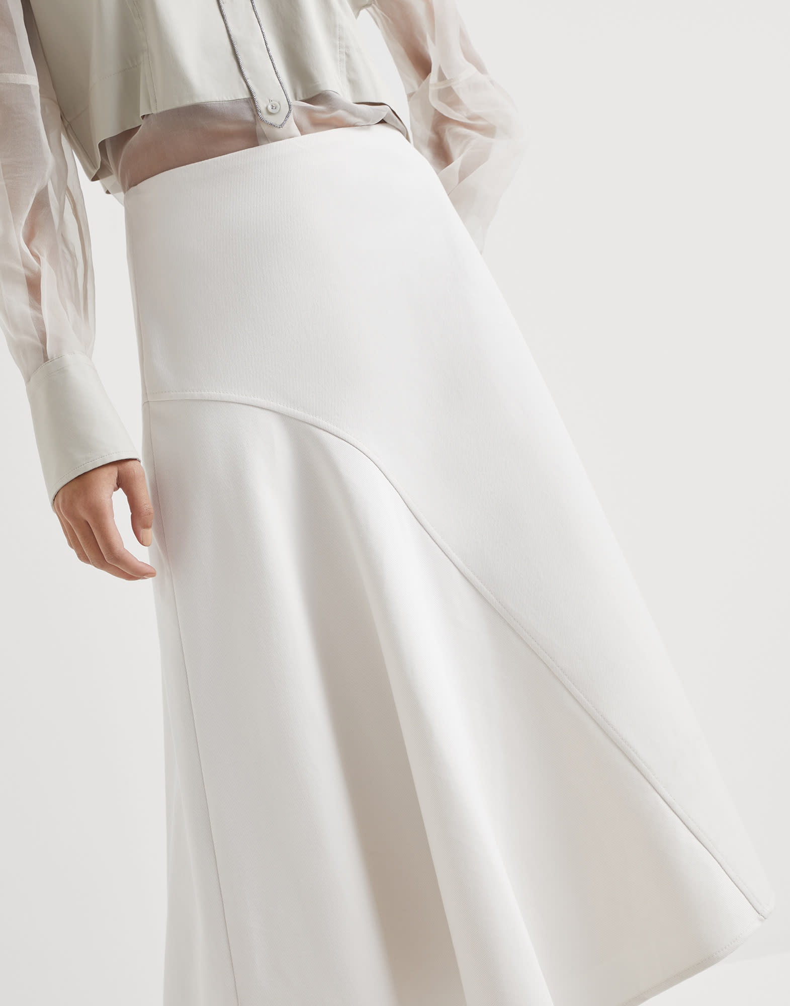 Stretch cotton cover asymmetric midi skirt - 3
