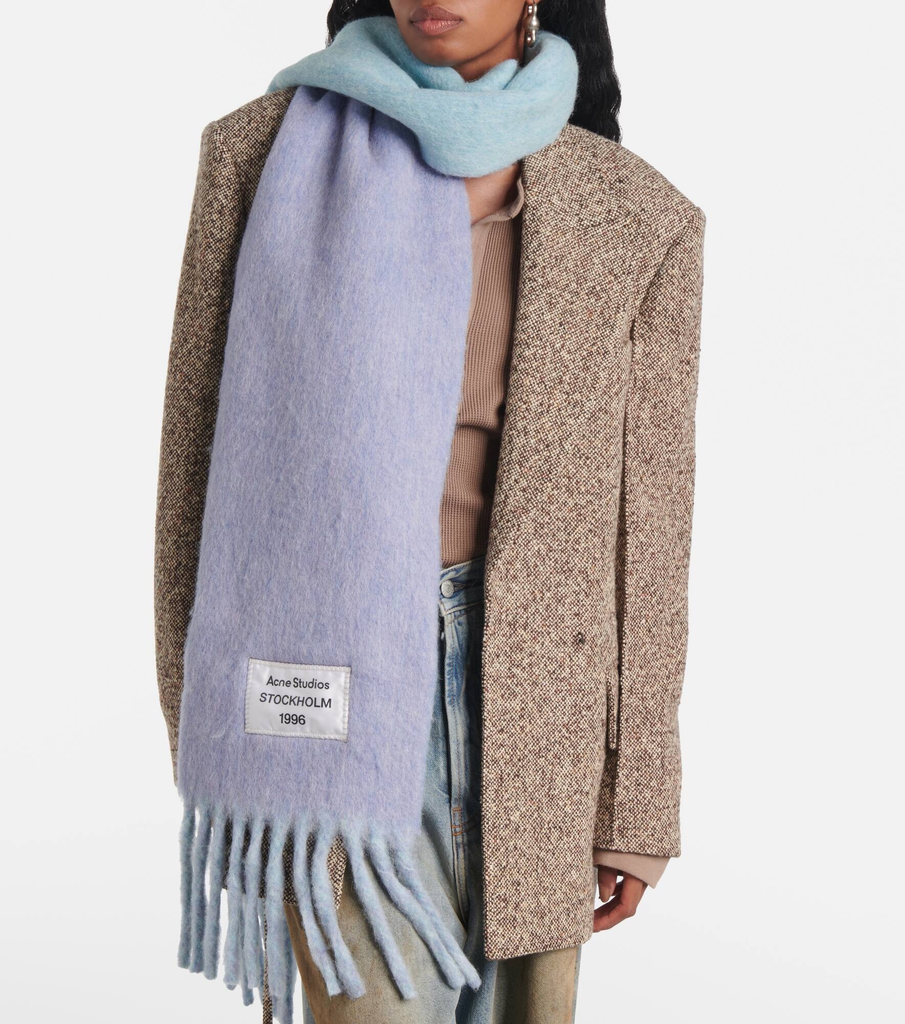 Logo fringed wool-blend scarf - 2