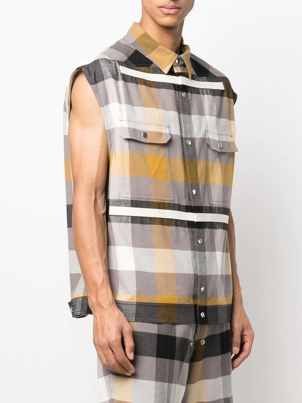 plaid-print sleeveless shirt - 3