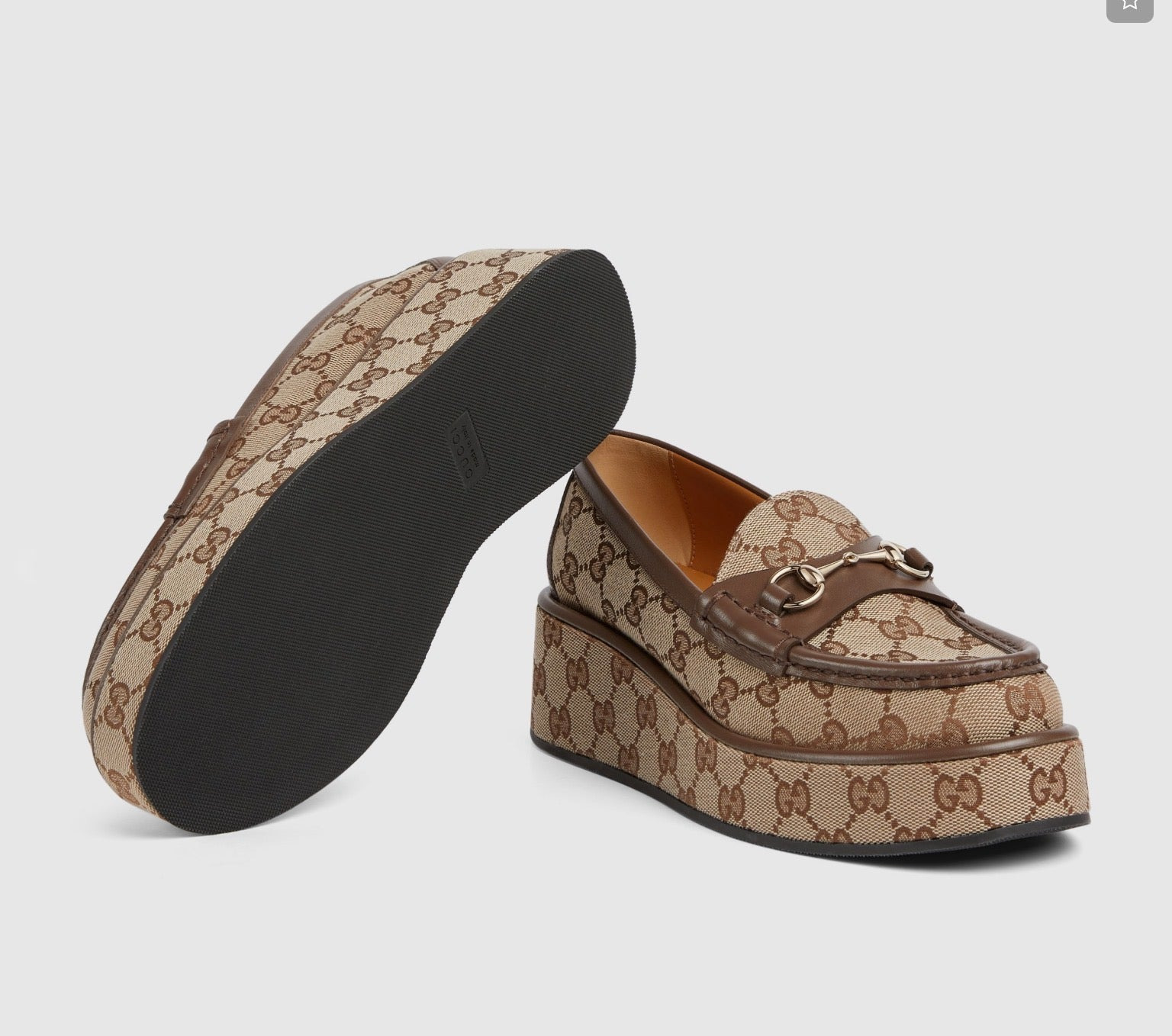 Gucci Horsebit GG Canvas Wedge Loafers - 3