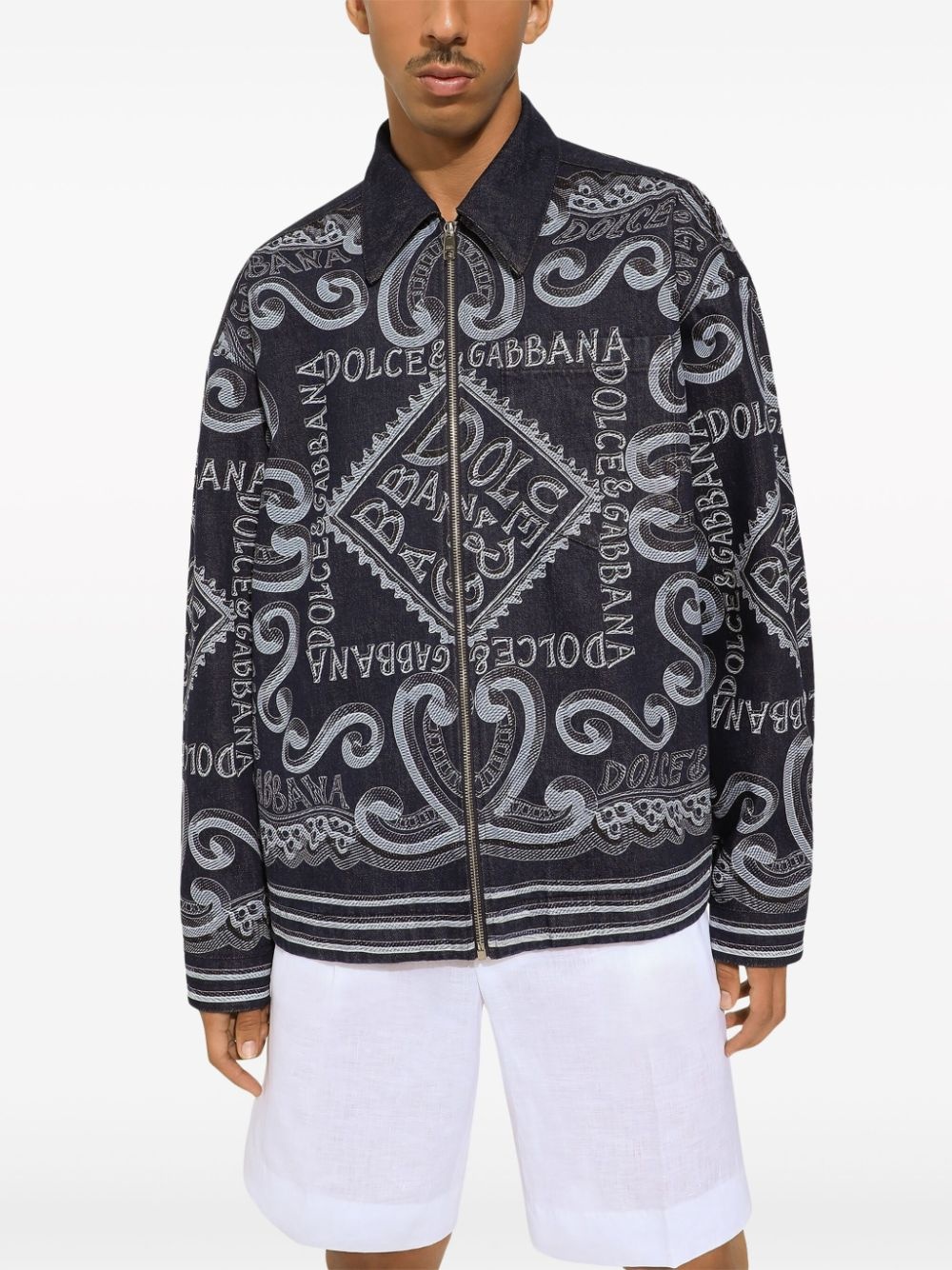 logo-print cotton shirt jacket - 5