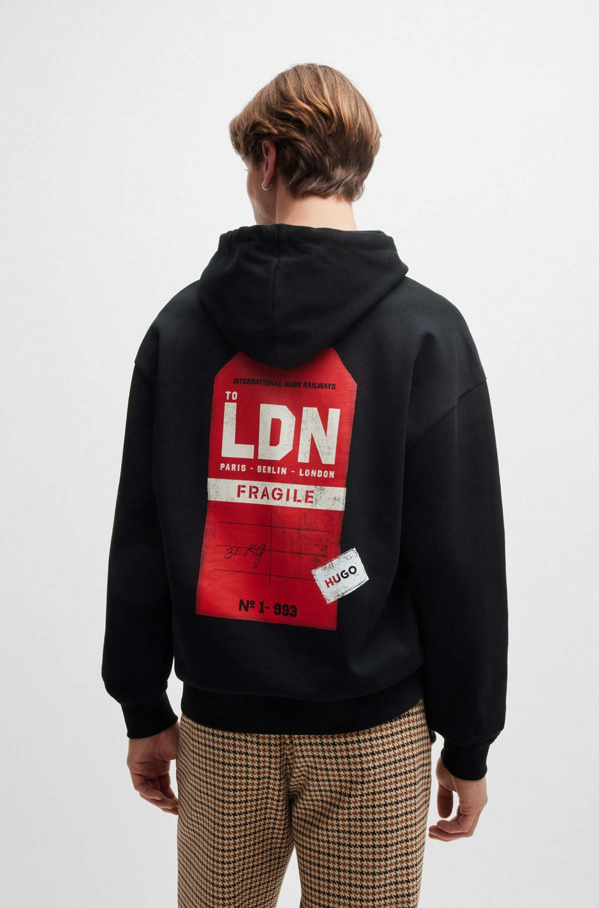 COTTON-TERRY HOODIE WITH TRAVEL-TAG ARTWORK - 5