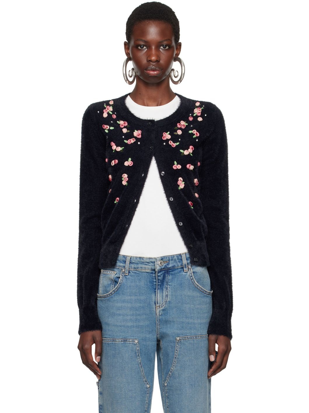 Black Embroidery Roses Cardigan - 1