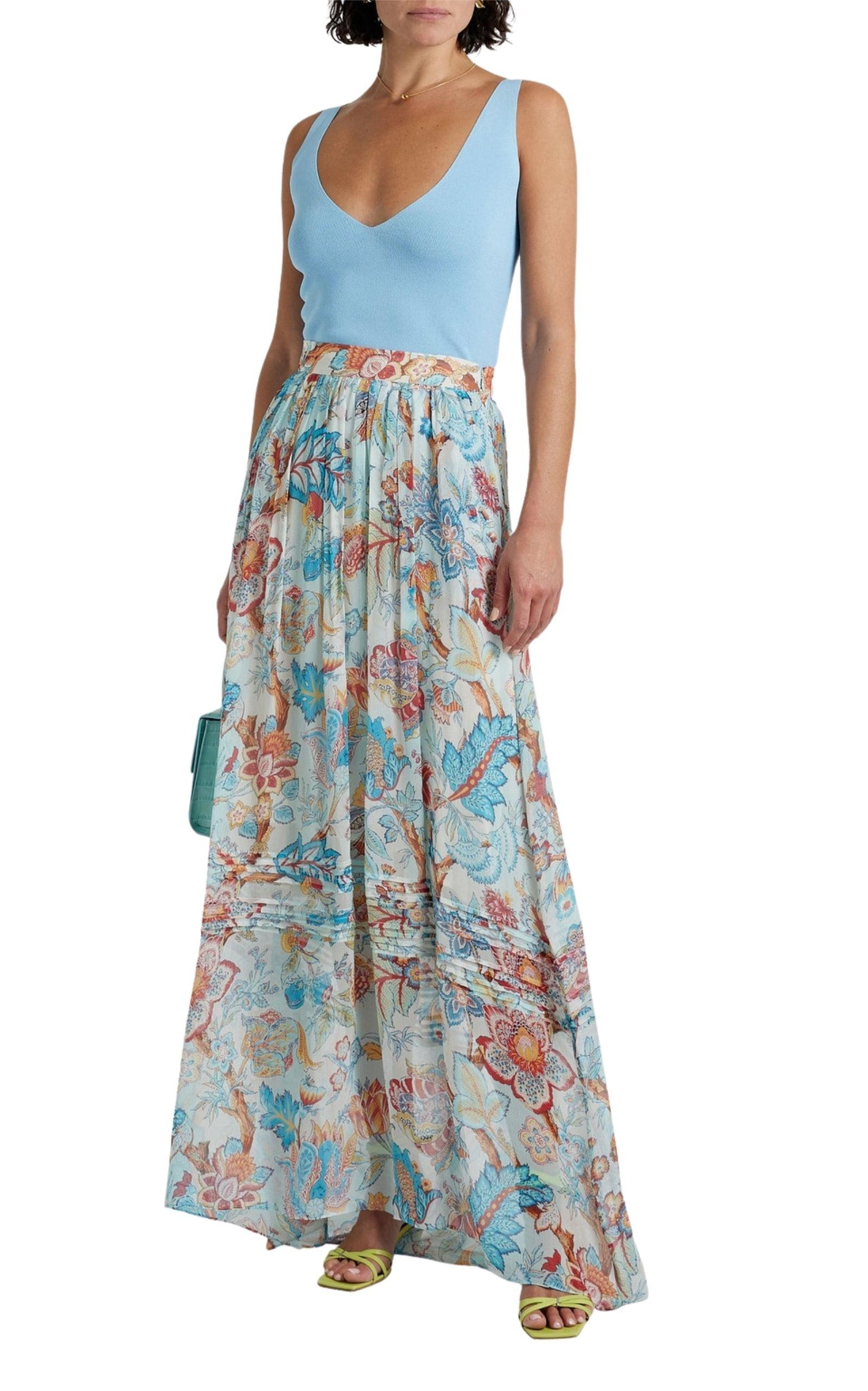 Pleated Floral Print Maxi Skirt - 2
