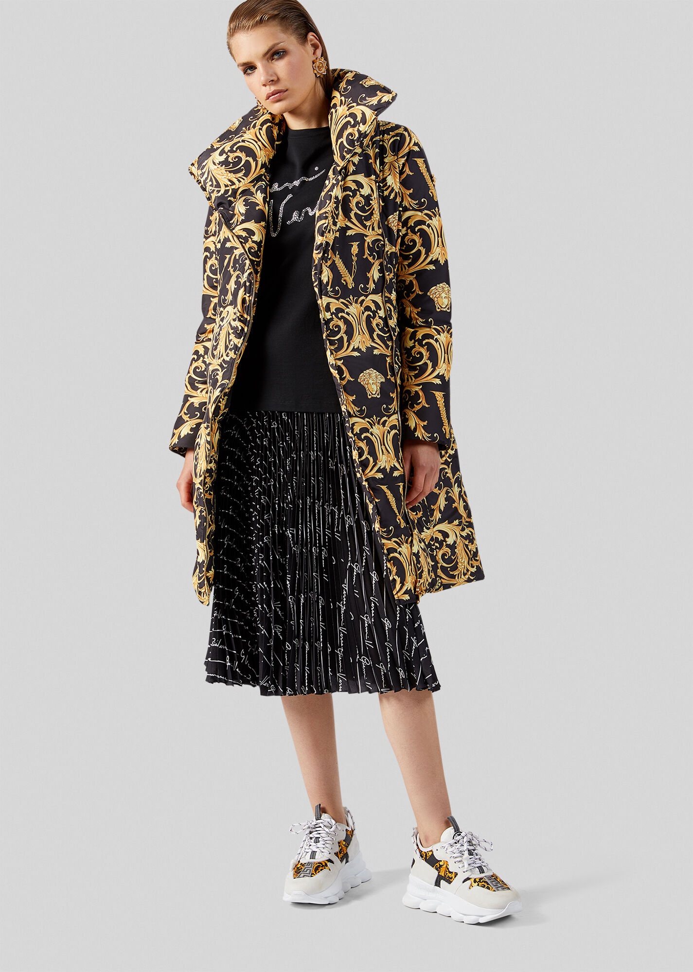 V Barocco Print Puffer Coat - 4