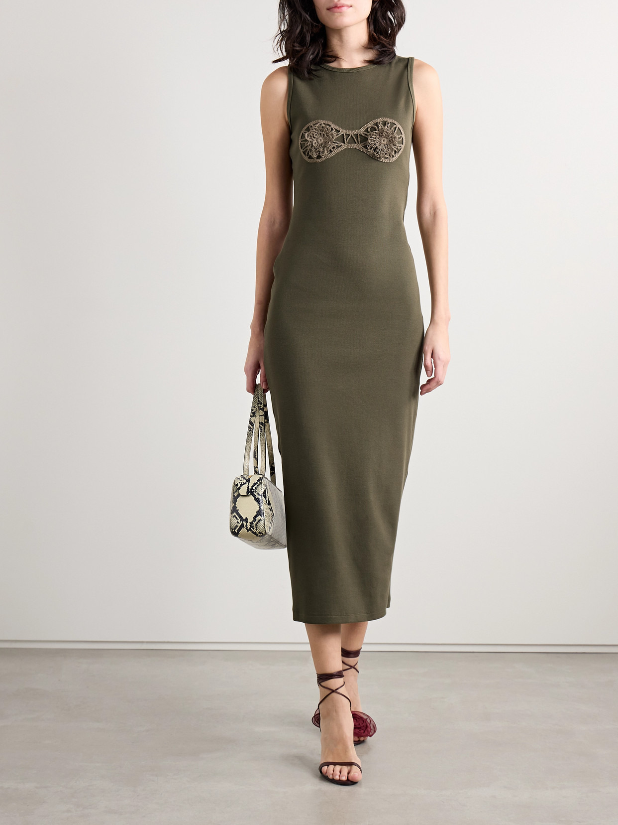 Crochet-trimmed Ribbed Cotton-blend Jersey Midi Dress - 2