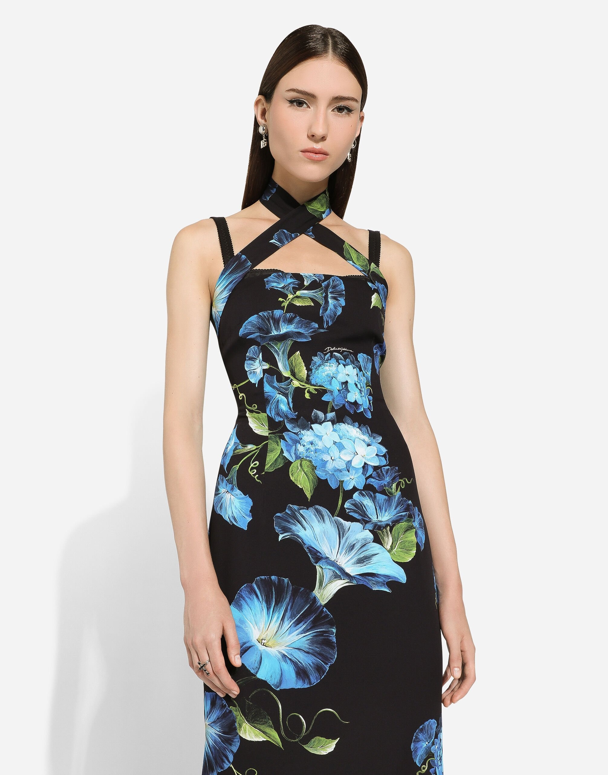 Charmeuse sheath dress with bluebell print - 4