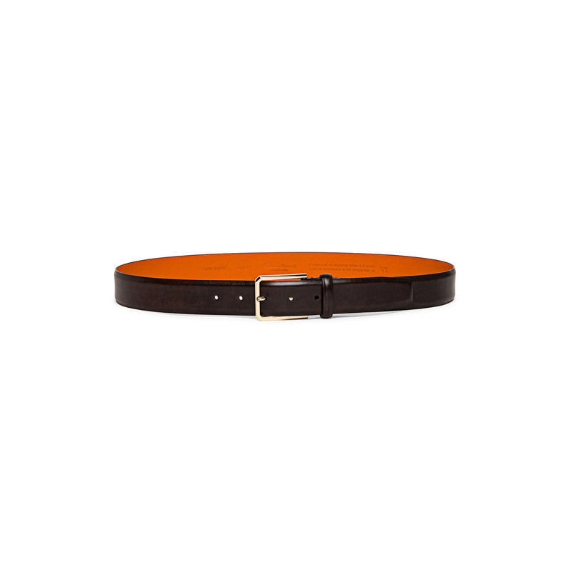 Santoni Men’s polished brown leather adjustable belt outlook