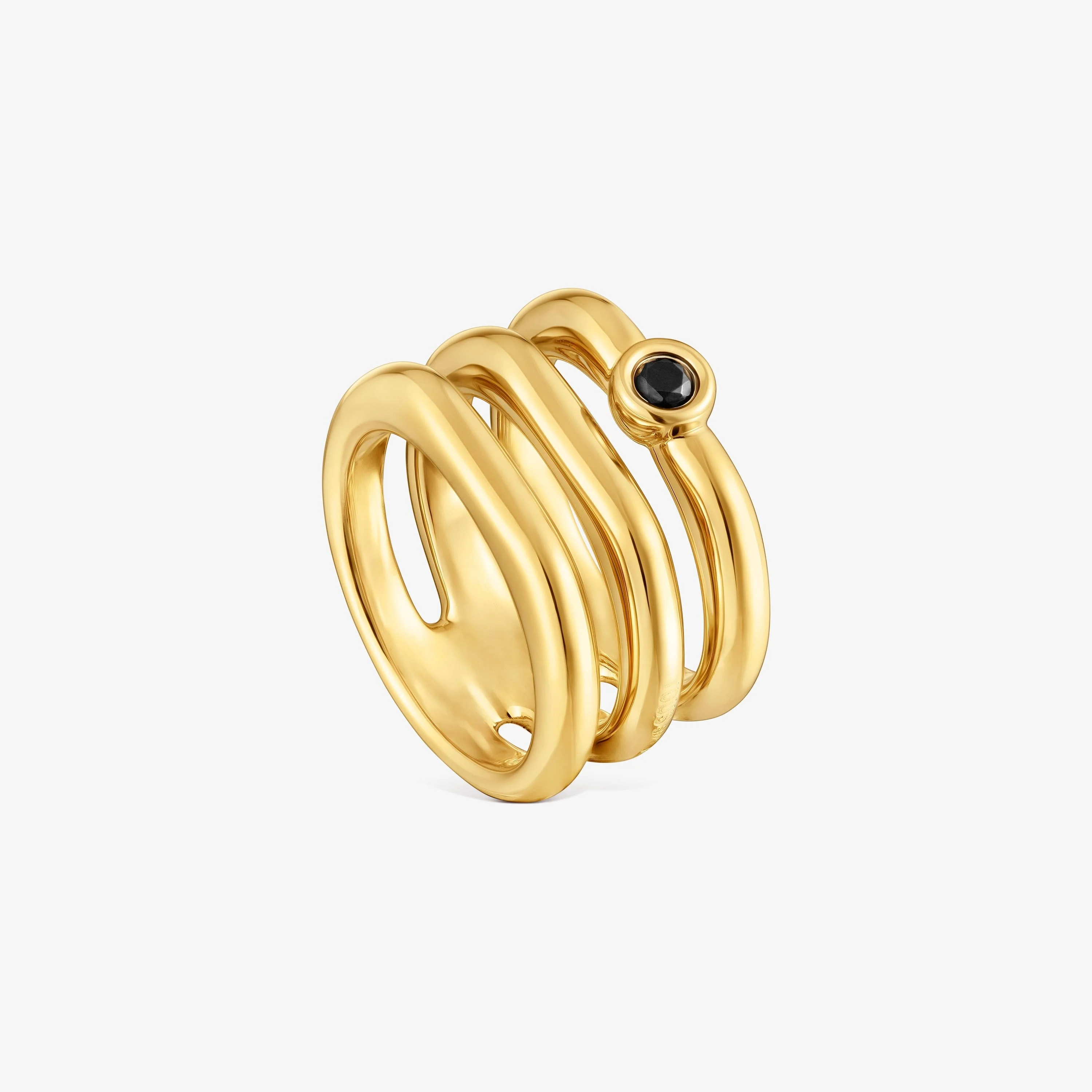 Triple ring with 18K gold vermeil and black spinel TOUS Line - 1