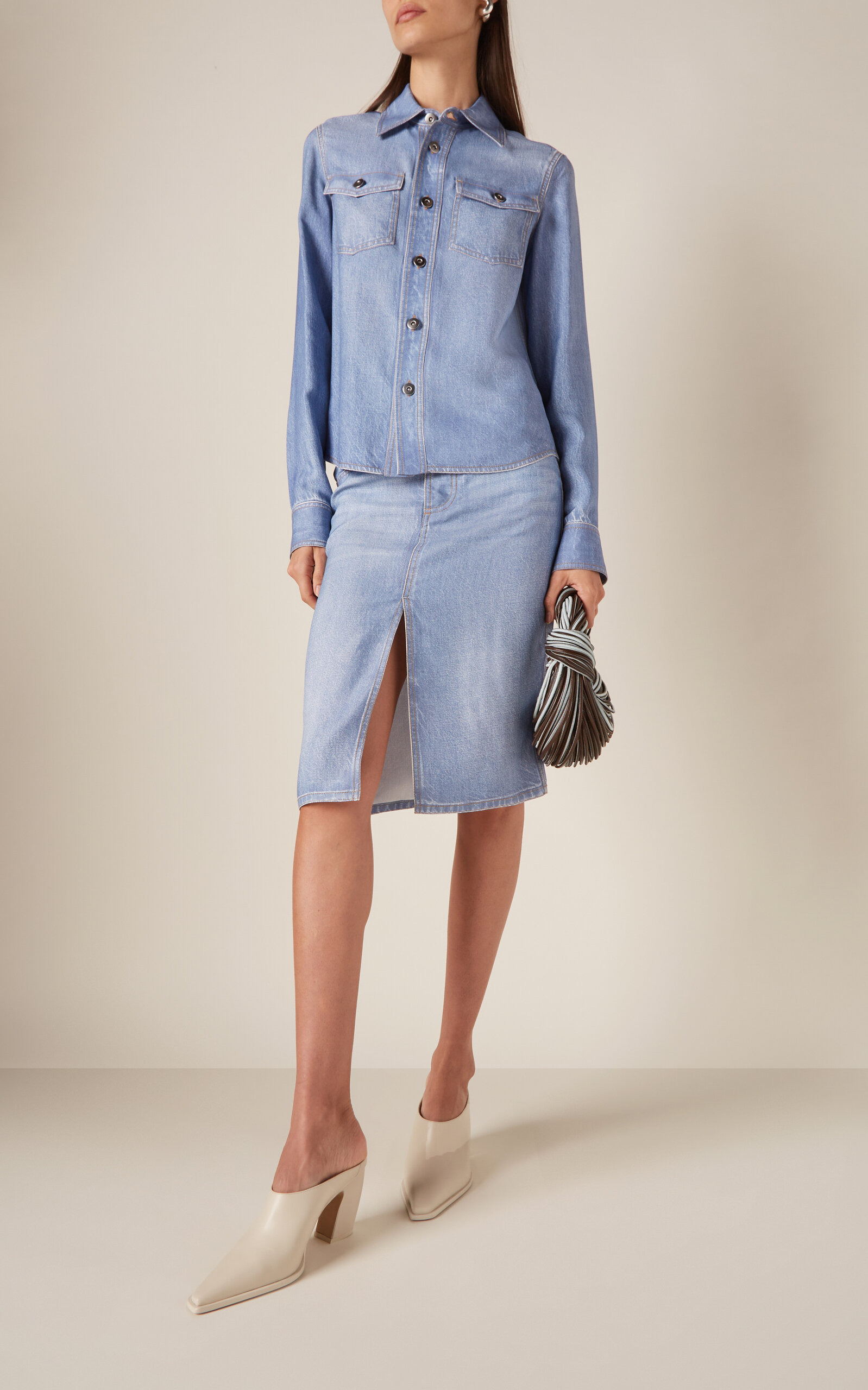 Printed Denim Silk Skirt light wash - 2