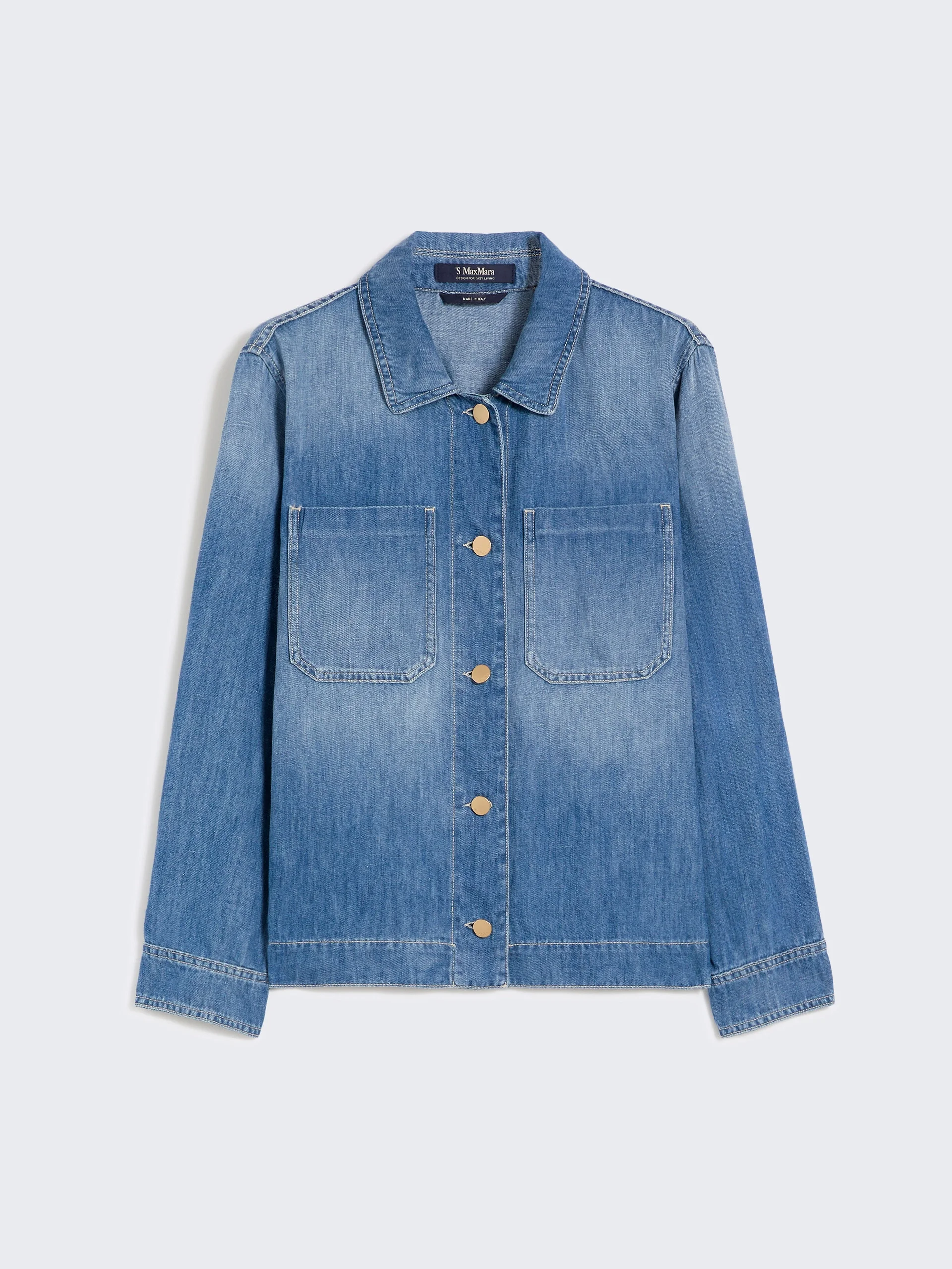 Cotton and linen denim jacket - NAVY - 1