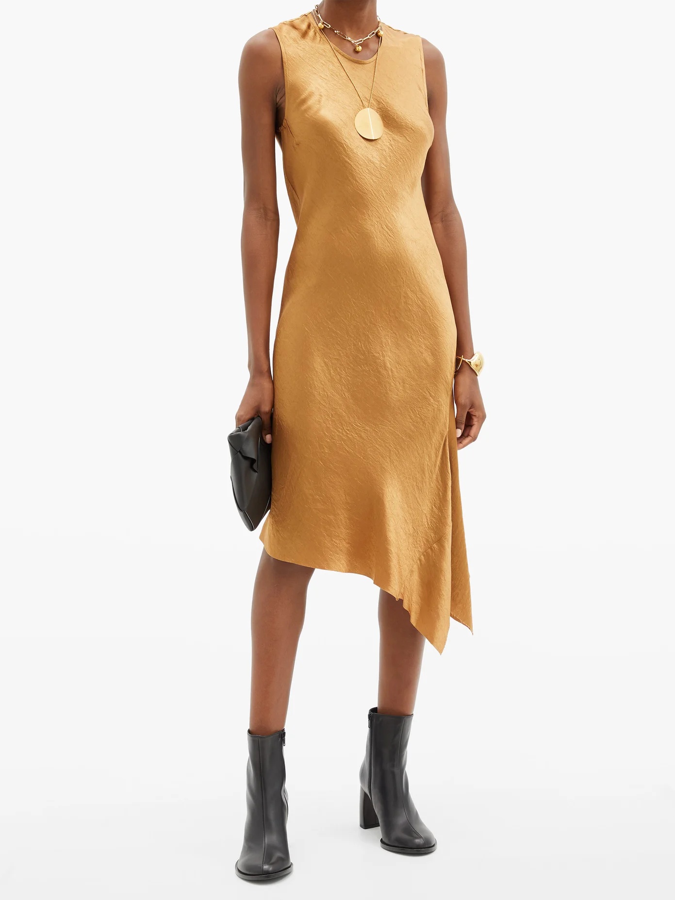 Asymmetric-hem crinkled-satin dress - 2