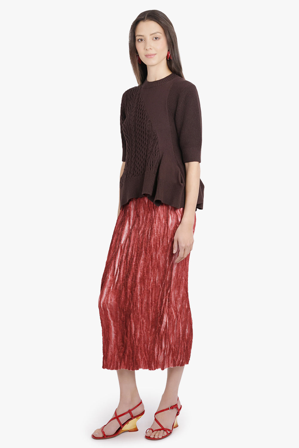GOOP RELAXED PLEAT MIDI SKIRT | RED - 2