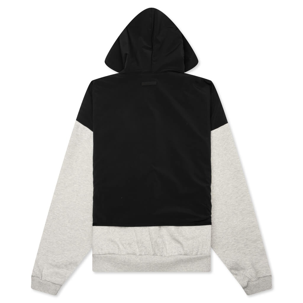 NYLON FLEECE HOODED SWEATER - LIGHT HEATHER GREY/JET BLACK - 2