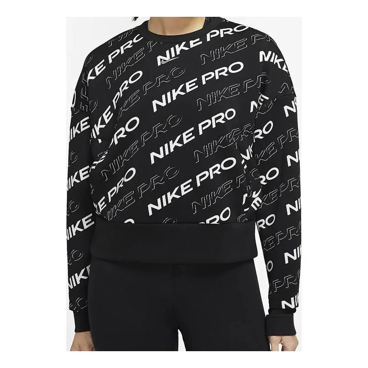 (WMNS) Nike Pro Dri-FIT Round-neck Sweatshirt 'Black White' CJ3589-010 - 1