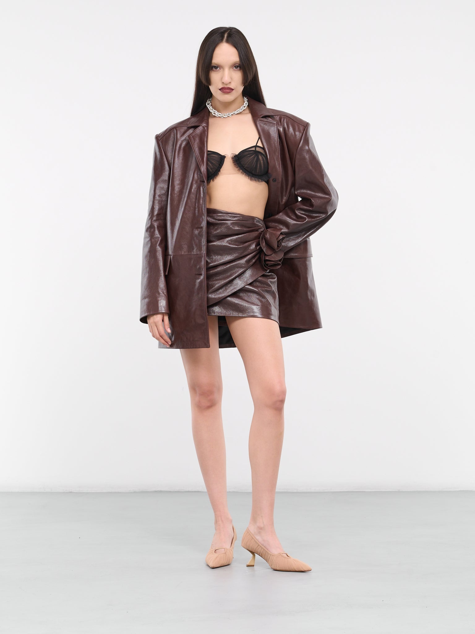 Draped Leather Mini Skirt - 6